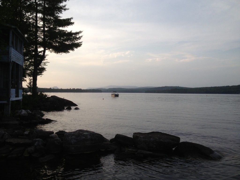 View from cottage beyond Rock Jetty shows Borestone Mountain on left Horizon